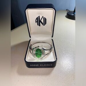 NIB Anne Klein II Silver and Green Clutch Watch Bracelet